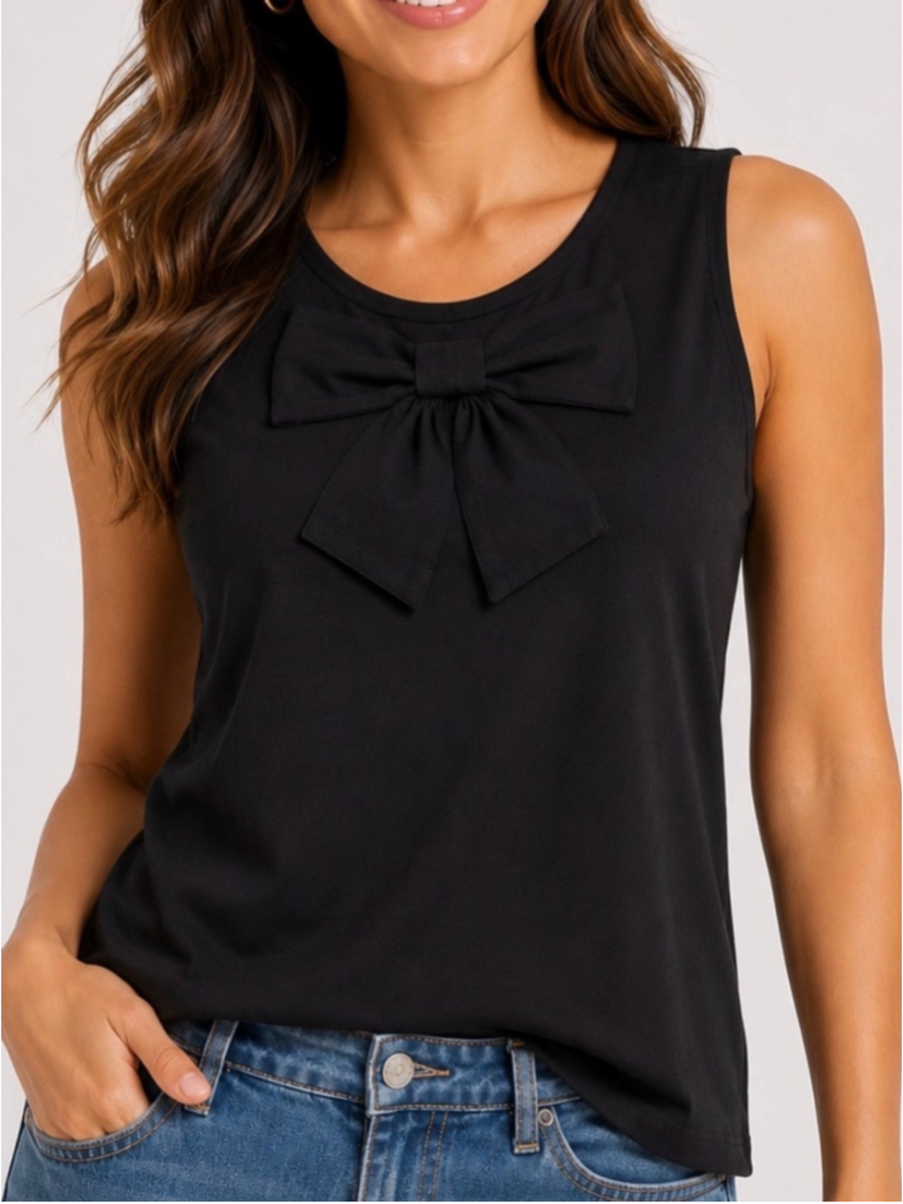 Banana Republic woman Black Bow-Front Large Sleeveless Tank casual work 1429